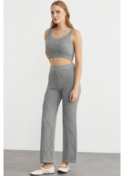 Pamuk Crop Pantolon Triko Takım - Gri modelleri