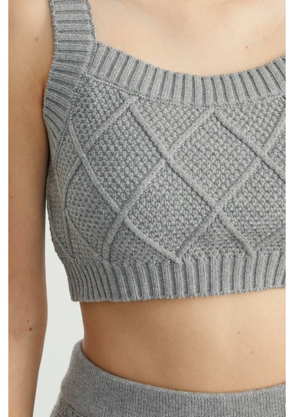 Pamuk Crop Pantolon Triko Takım - Gri fırsatları