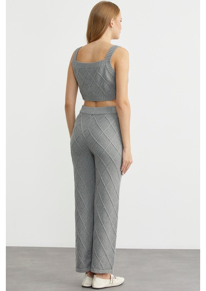Pamuk Crop Pantolon Triko Takım - Gri indirimleri