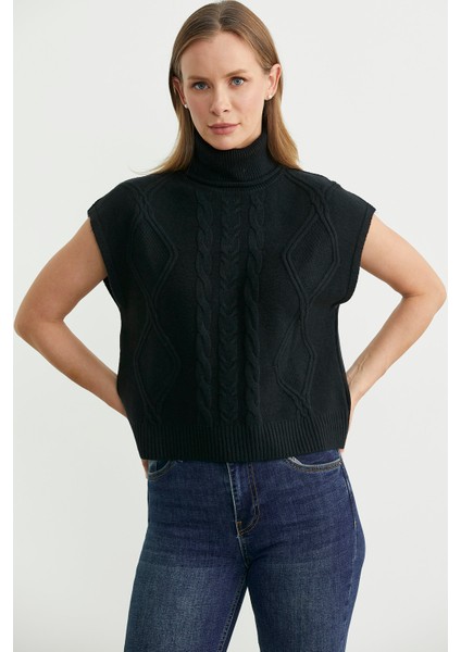 Tam Balıkçı Crop Triko Süveter - Siyah fiyatları