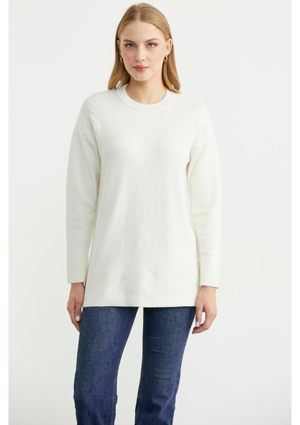 Kol Detaylı Sıfır Yaka Tunik Triko Kazak - Kemik modelleri