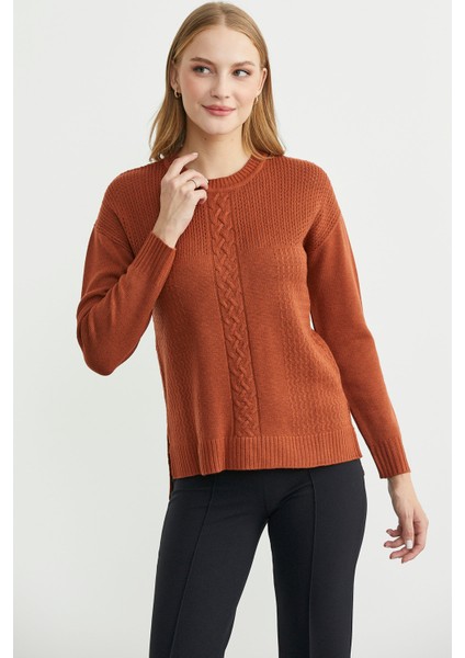 Motifli Arkası Uzun Triko Kazak - Kiremit modelleri