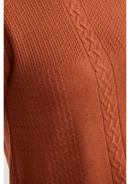 Motifli Arkası Uzun Triko Kazak - Kiremit fırsatları