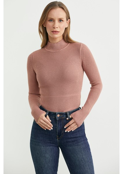 Yarım Balıkçı Fitilli Bodysuit Triko Kazak - Gül fırsatları