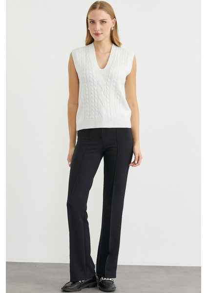 V Yaka Saç Örgü Triko Süveter - Kemik modelleri