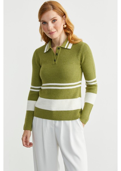 Polo Yaka Fitilli Triko Kazak - Yeşil fiyatları