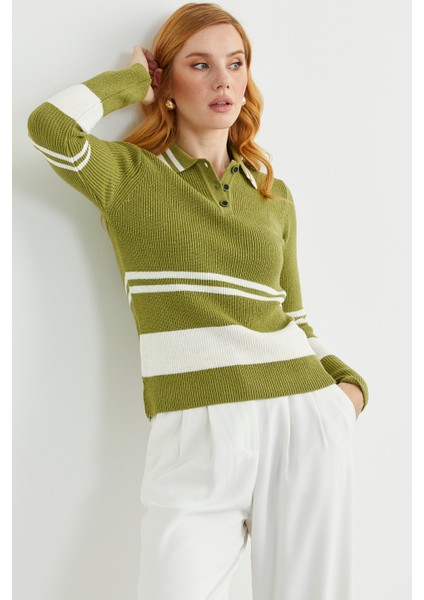 Polo Yaka Fitilli Triko Kazak - Yeşil modelleri