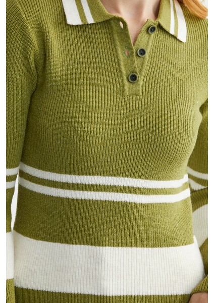 Polo Yaka Fitilli Triko Kazak - Yeşil indirimleri