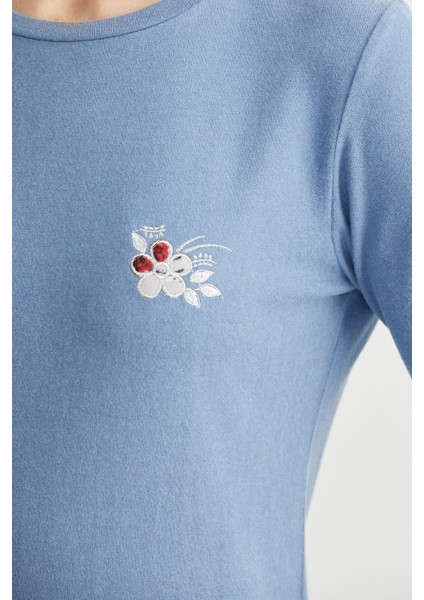 Yumoş Dokulu Desen Kombinli Pijama Takım - Indigo indirimleri