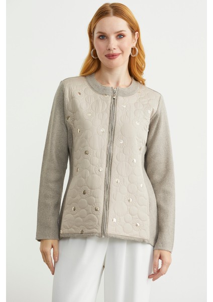 Cepli Önü Kapitone Triko Ceket - Vizon