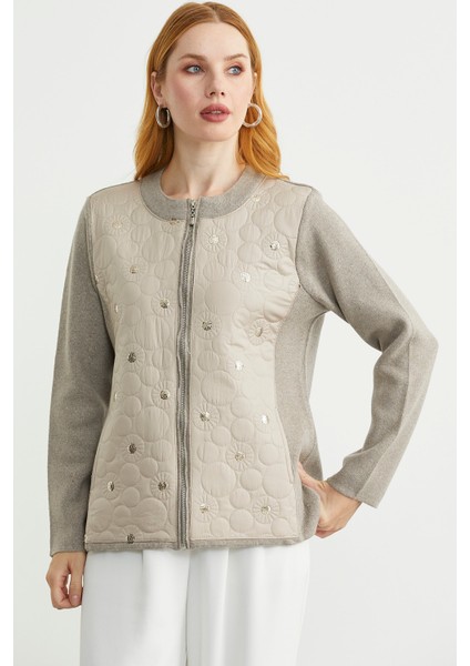 Cepli Önü Kapitone Triko Ceket - Vizon modelleri