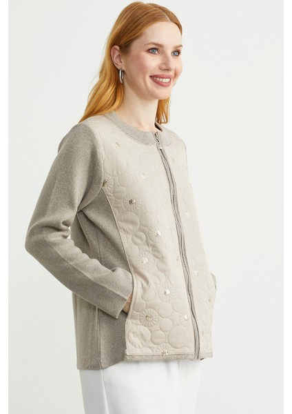 Cepli Önü Kapitone Triko Ceket - Vizon indirimleri