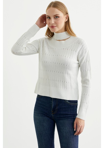 Saç Örgü Basic Dik Yaka Triko Kazak - Kemik modelleri