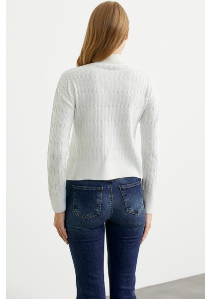 Saç Örgü Basic Dik Yaka Triko Kazak - Kemik indirimleri