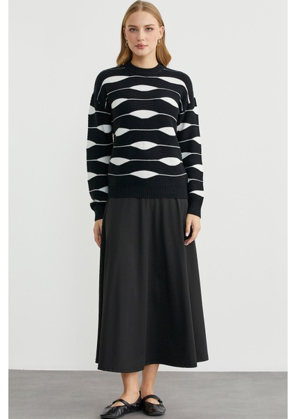 Renk Kombinli Triko Kazak - Siyah