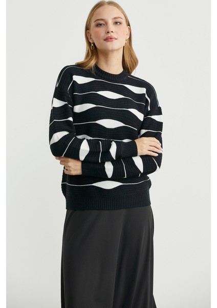 Renk Kombinli Triko Kazak - Siyah fırsatları