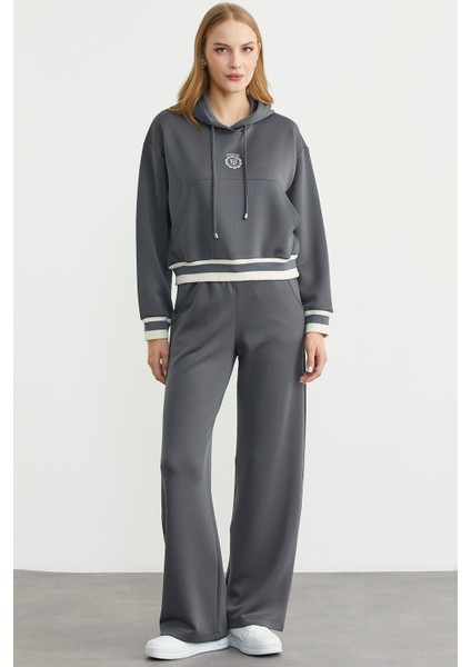 Kapüşonlu Rahat Kalıp Scuba Eşofman Takım - Antrasit