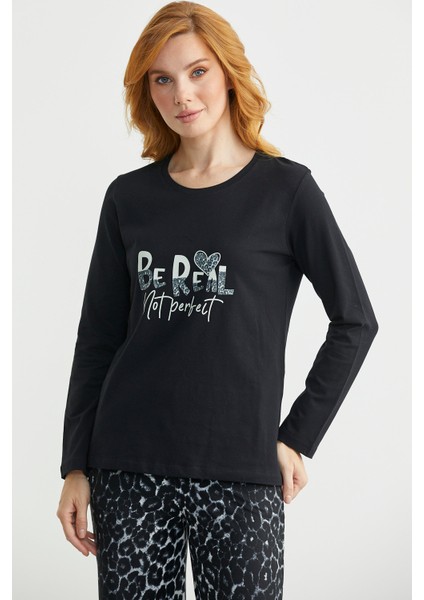 Yumuşak Dokulu Leopar Kombinli Rahat Takım - Siyah modelleri