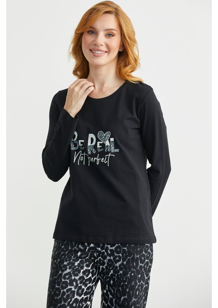 Yumuşak Dokulu Leopar Kombinli Rahat Takım - Siyah fırsatları