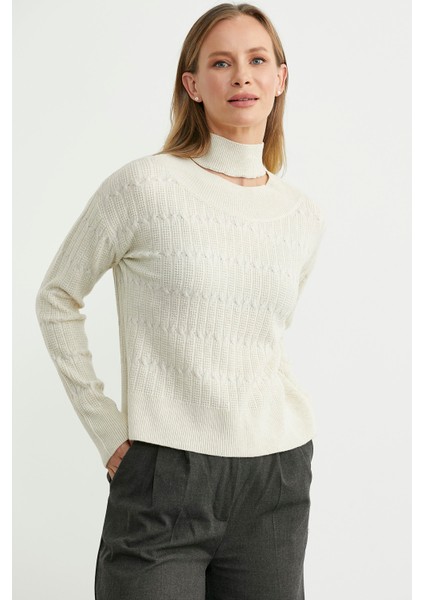 Saç Örgü Basic Dik Yaka Triko Kazak - Taş fiyatları