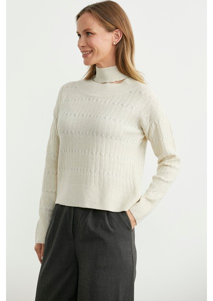 Saç Örgü Basic Dik Yaka Triko Kazak - Taş modelleri