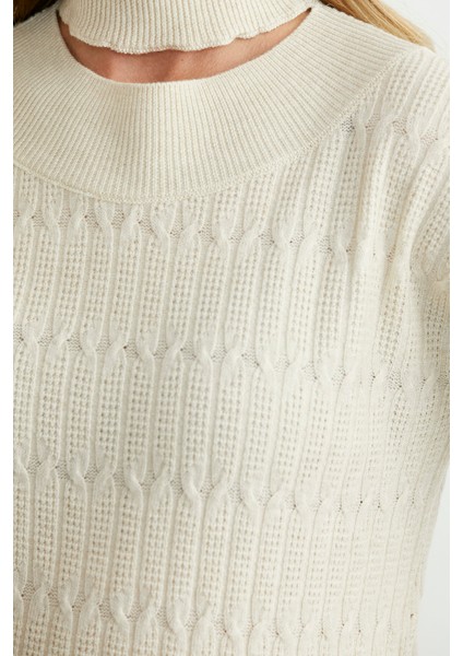 Saç Örgü Basic Dik Yaka Triko Kazak - Taş fırsatları