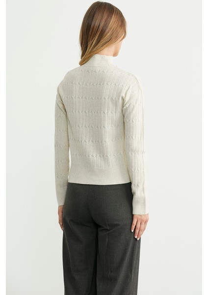 Saç Örgü Basic Dik Yaka Triko Kazak - Taş indirimleri