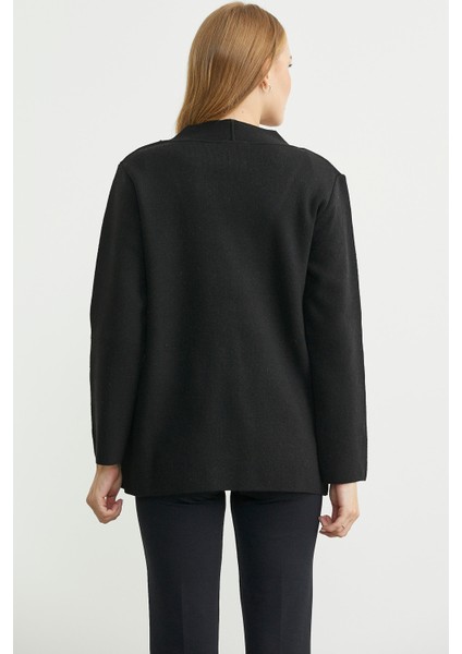 Düğmeli Cep Detaylı Yünlü Triko Ceket - Siyah indirimleri