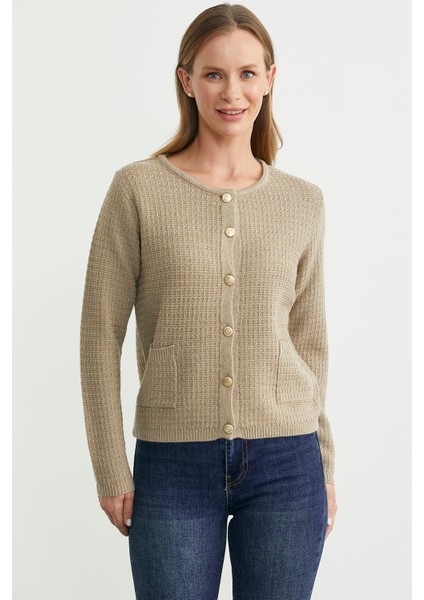 Dore Düğme Detaylı Yünlü Triko Hıırka - Bej fiyatları