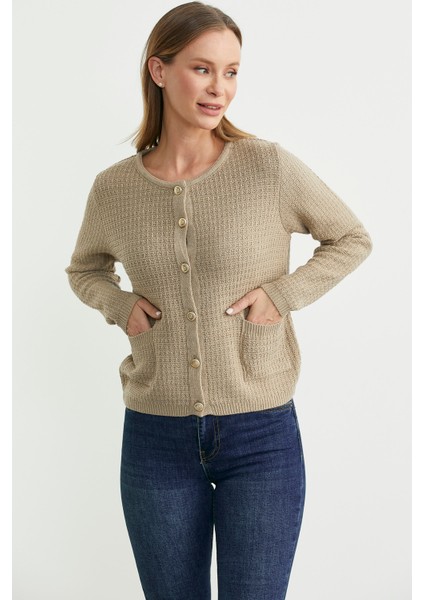 Dore Düğme Detaylı Yünlü Triko Hıırka - Bej modelleri
