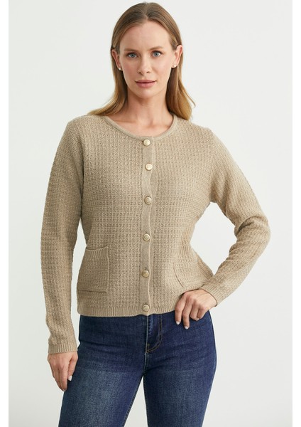 Dore Düğme Detaylı Yünlü Triko Hıırka - Bej fırsatları
