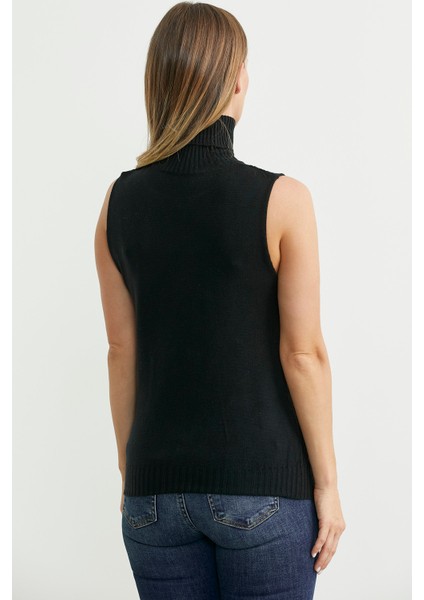 Tam Balıkçı Kolsuz Triko Kazak - Siyah indirimleri