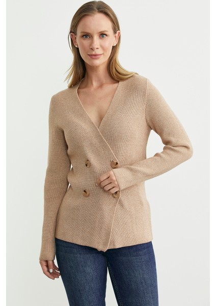 Maskülen Kruvaze Triko Ceket - Bej modelleri