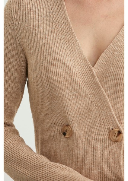 Maskülen Kruvaze Triko Ceket - Bej indirimleri