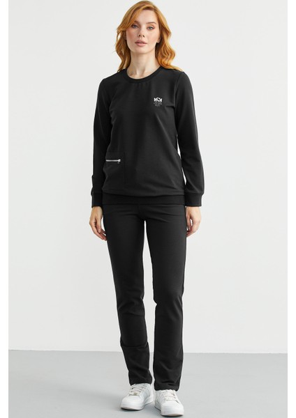 Sıfır Yaka Cepli Eşofman Takım - Siyah