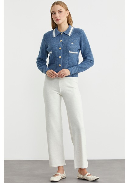 Polo Yaka Düğmeli Triko Hırka - Indigo fiyatları