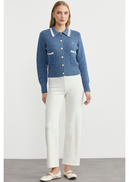 Polo Yaka Düğmeli Triko Hırka - Indigo modelleri