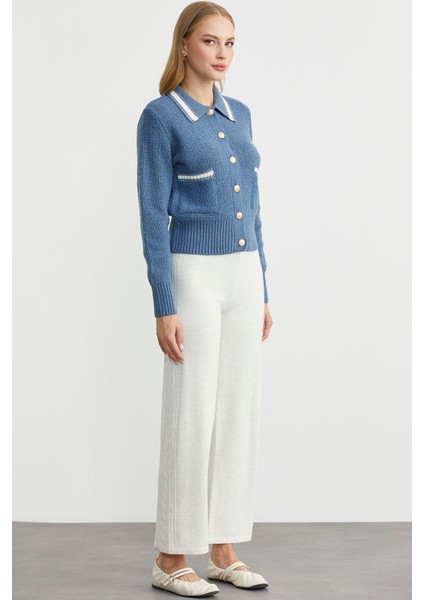 Polo Yaka Düğmeli Triko Hırka - Indigo indirimleri