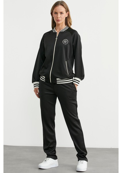 Şerit Detaylı Scuba Eşofman Takım - Siyah