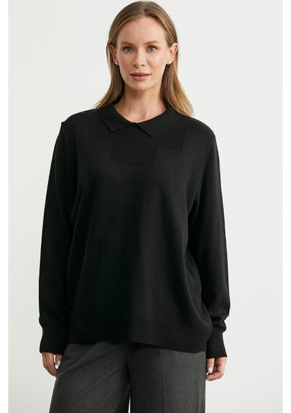 Bebe Yaka Yünlü Triko Kazak - Siyah