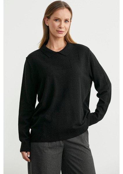 Bebe Yaka Yünlü Triko Kazak - Siyah fiyatları