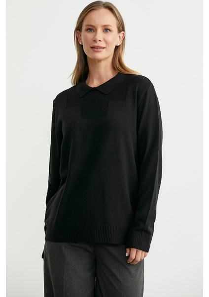 Bebe Yaka Yünlü Triko Kazak - Siyah modelleri