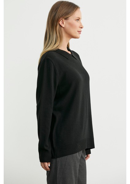 Bebe Yaka Yünlü Triko Kazak - Siyah fırsatları