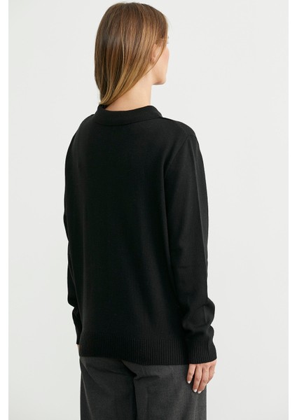 Bebe Yaka Yünlü Triko Kazak - Siyah indirimleri