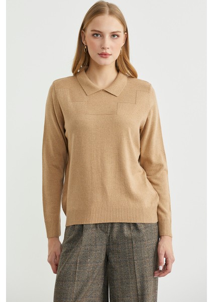 Bebe Yaka Yünlü Triko Kazak - Kamel