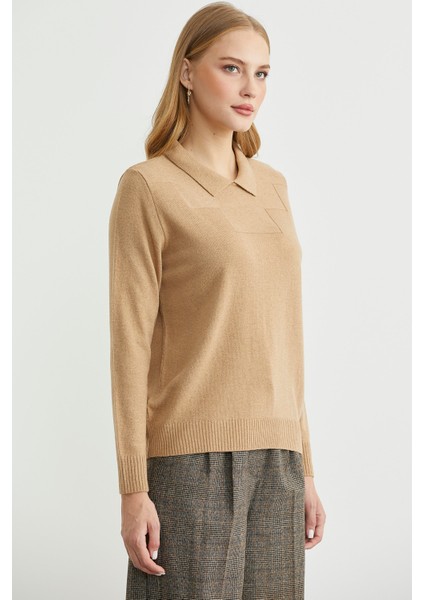 Bebe Yaka Yünlü Triko Kazak - Kamel fiyatları