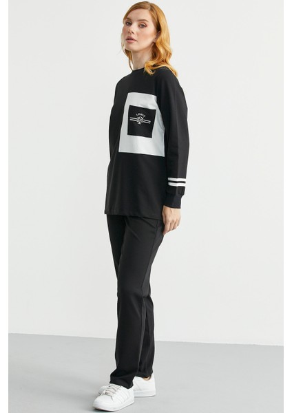 Oversize Parça Detaylı Tunik Eşofman Takım - Siyah fırsatları