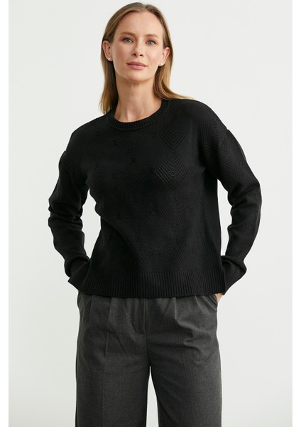 Renge Renk Motifli Triko Kazak - Siyah fiyatları