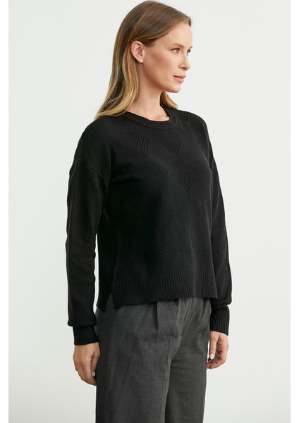 Renge Renk Motifli Triko Kazak - Siyah fırsatları