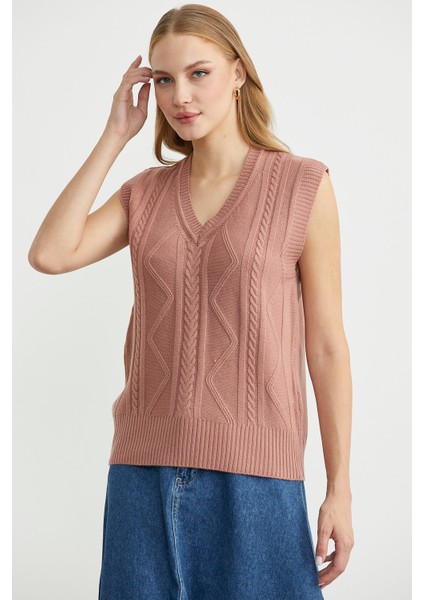 V Yaka Motifli Triko Süveter - Gül fırsatları